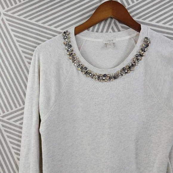 J Crew size Small Sweater Swestshirt Gemstone collar Embellished Bling Heathered - Picture 2 of 5